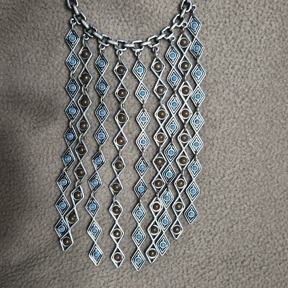 Premier Designs Arizona Cascading Waterfall Turquoise And Brown Necklace